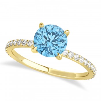 Round Blue Topaz & Diamond Hidden Halo Engagement Ring 14k Yellow Gold (1.68ct)