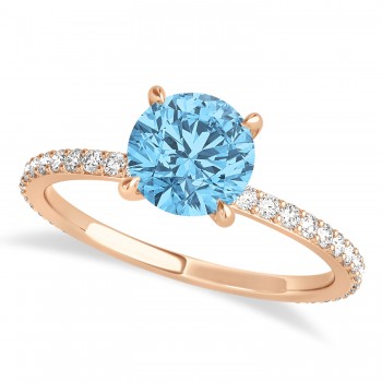 Round Blue Topaz & Diamond Hidden Halo Engagement Ring 18k Rose Gold (1.68ct)