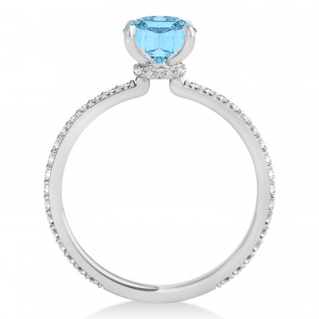 Round Blue Topaz & Diamond Hidden Halo Engagement Ring Platinum (1.68ct)