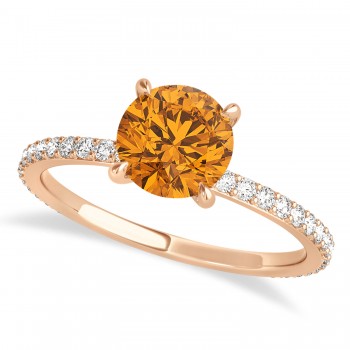 Round Citrine & Diamond Hidden Halo Engagement Ring 14k Rose Gold (1.68ct)