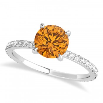 Round Citrine & Diamond Hidden Halo Engagement Ring 14k White Gold (1.68ct)