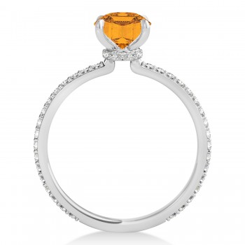 Round Citrine & Diamond Hidden Halo Engagement Ring 14k White Gold (1.68ct)
