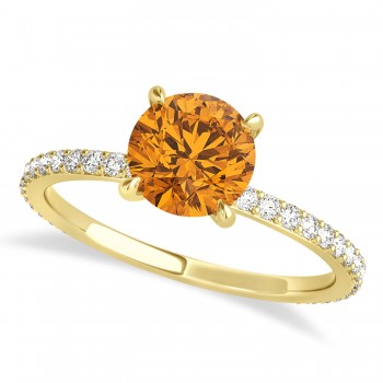 Round Citrine & Diamond Hidden Halo Engagement Ring 14k Yellow Gold (1.68ct)