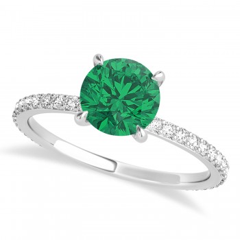 Round Emerald & Diamond Hidden Halo Engagement Ring 14k White Gold (1.68ct)