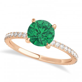 Round Emerald & Diamond Hidden Halo Engagement Ring 18k Rose Gold (1.68ct)