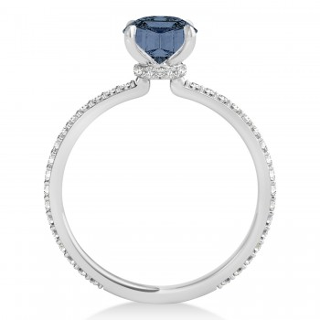 Round Gray Spinel & Diamond Hidden Halo Engagement Ring 18k White Gold (1.68ct)