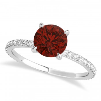 Round Garnet & Diamond Hidden Halo Engagement Ring 14k White Gold (1.68ct)