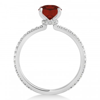 Round Garnet & Diamond Hidden Halo Engagement Ring 14k White Gold (1.68ct)