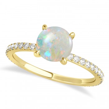 Round Opal & Diamond Hidden Halo Engagement Ring 14k Yellow Gold (1.68ct)