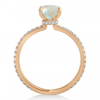 Round Opal & Diamond Hidden Halo Engagement Ring 18k Rose Gold (1.68ct)
