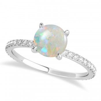 Round Opal & Diamond Hidden Halo Engagement Ring Palladium (1.68ct)