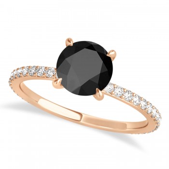 Round Onyx & Diamond Hidden Halo Engagement Ring 14k Rose Gold (1.68ct)