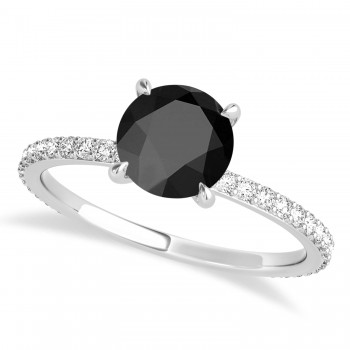 Round Onyx & Diamond Hidden Halo Engagement Ring 14k White Gold (1.68ct)