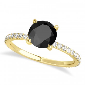 Round Onyx & Diamond Hidden Halo Engagement Ring 14k Yellow Gold (1.68ct)