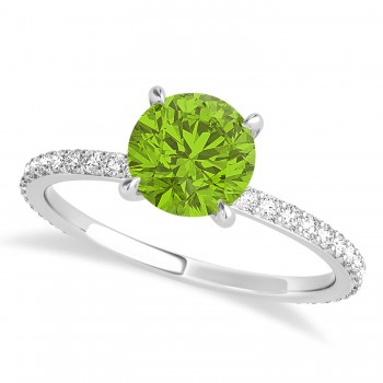 Round Peridot & Diamond Hidden Halo Engagement Ring 14k White Gold (1.68ct)