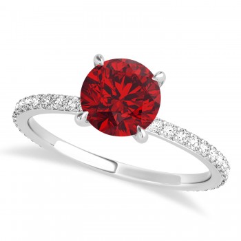 Round Ruby & Diamond Hidden Halo Engagement Ring 14k White Gold (1.68ct)