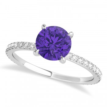 Round Tanzanite & Diamond Hidden Halo Engagement Ring 14k White Gold (1.68ct)