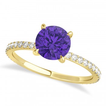 Round Tanzanite & Diamond Hidden Halo Engagement Ring 14k Yellow Gold (1.68ct)