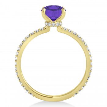 Round Tanzanite & Diamond Hidden Halo Engagement Ring 18k Yellow Gold (1.68ct)