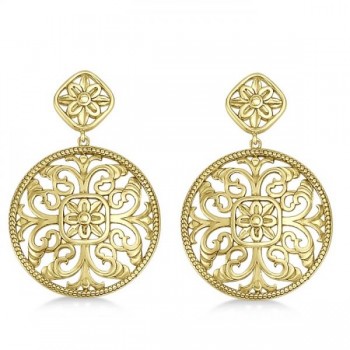 Filigree Design Drop Earrings in Plain Metal 14k Yellow Gold