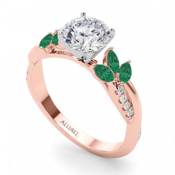 Lab Grown Diamond & Lab Emerald Marquise Leaf Engagement Ring 14K Rose Gold (0.38ct)