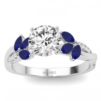 Lab Grown Diamond & Lab Blue Sapphire Marquise Leaf Engagement Ring 14K White Gold (0.38ct)