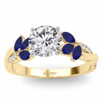 Lab Grown Diamond & Lab Blue Sapphire Marquise Leaf Engagement Ring 14K Yellow Gold (0.38ct)