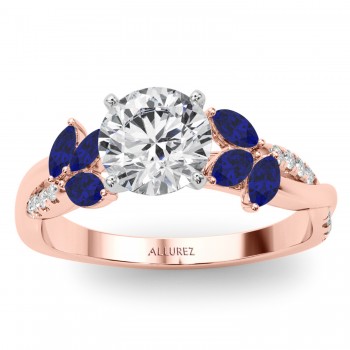 Lab Grown Diamond & Lab Blue Sapphire Marquise Leaf Engagement Ring 18K Rose Gold (0.38ct)