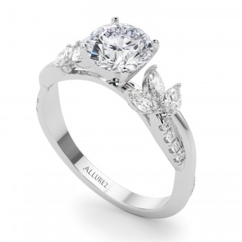 Lab Grown Diamond with Marquise Leaf Engagement Ring 18K White Gold (0.38ct)