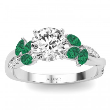 Lab Grown Diamond & Lab Emerald Marquise Leaf Engagement Ring in Palladium (0.38ct)