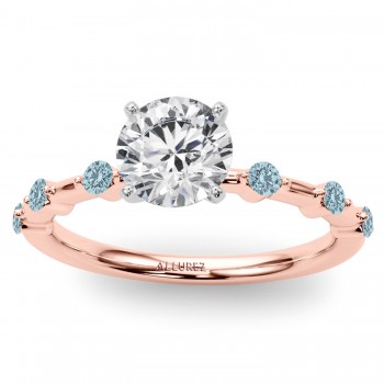 Lab Aquamarine Scalloped Engagement Ring 14K Rose Gold (0.20ct)