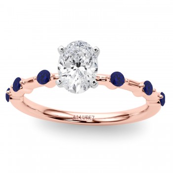 Lab Blue Sapphire Scalloped Engagement Ring 14K Rose Gold (0.20ct)