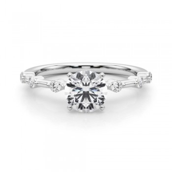 Diamond Accented Scalloped Engagement Ring 14K White Gold (0.20ct)