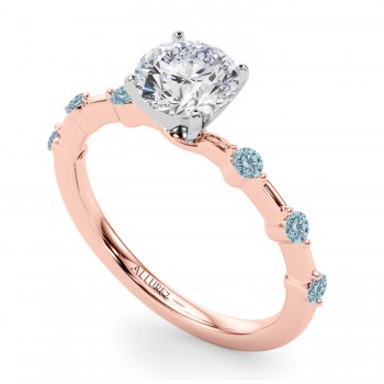 Lab Aquamarine Scalloped Engagement Ring 18K Rose Gold (0.20ct)