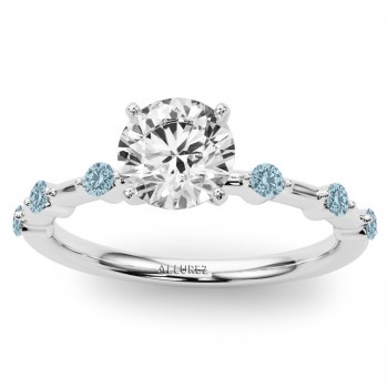 Lab Aquamarine Scalloped Engagement Ring 18K White Gold (0.20ct)