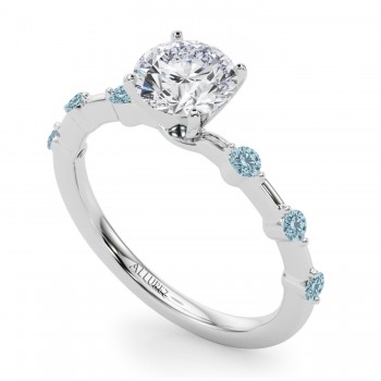 Lab Aquamarine Scalloped Engagement Ring 18K White Gold (0.20ct)
