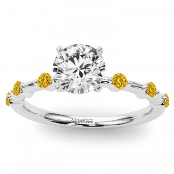 Yellow Diamond Scalloped Engagement Ring 18K White Gold (0.20ct)