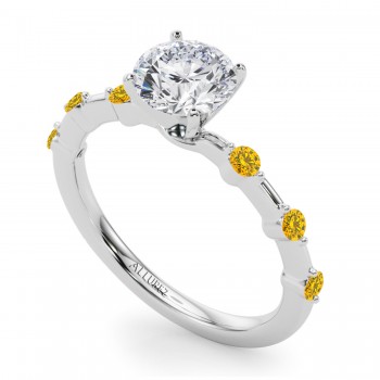 Yellow Diamond Scalloped Engagement Ring 18K White Gold (0.20ct)