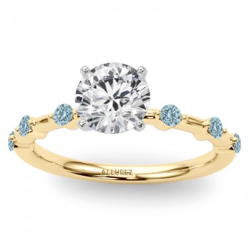 Lab Aquamarine Scalloped Engagement Ring 18K Yellow Gold (0.20ct)