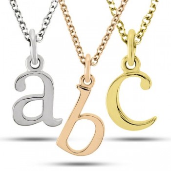 Lower-Case Block Letter Single Initial Pendant Necklace 14k Rose Gold