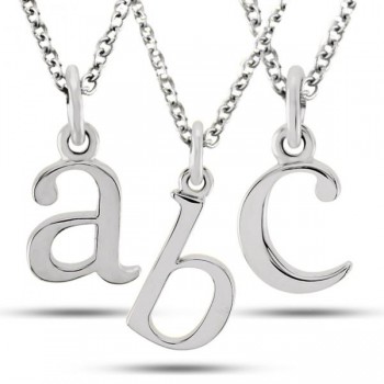 Lower-Case Block Letter Single Initial Pendant Necklace 14k White Gold