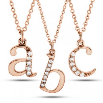 Lowercase Diamond Block Letter Initial Pendant in 14k Rose Gold