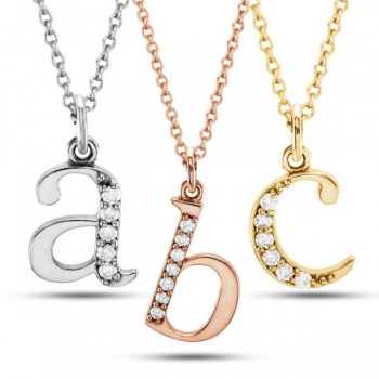 Lowercase Diamond Block Letter Initial Pendant in 14k White Gold