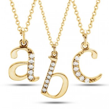 Lowercase Diamond Block Letter Initial Pendant in 14k Yellow Gold