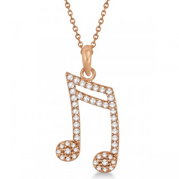 Sixteenth Music Note Pendant Diamond Necklace 14k Rose Gold 0.20ct