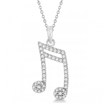 Sixteenth Music Note Pendant Diamond Necklace 14k White Gold 0.20ct