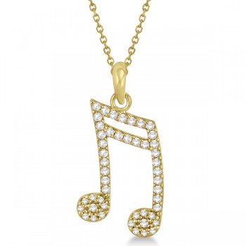 Sixteenth Music Note Pendant Diamond Necklace 14k Yellow Gold 0.20ct