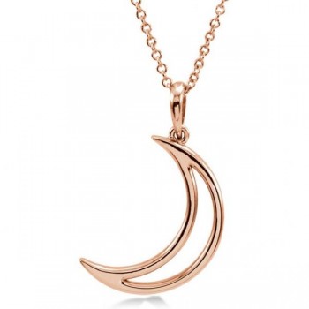 Crescent Moon Pendant Necklace in Solid 14k Rose Gold