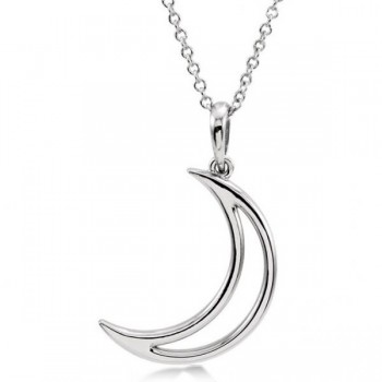 Crescent Moon Pendant Necklace in Solid 14k White Gold