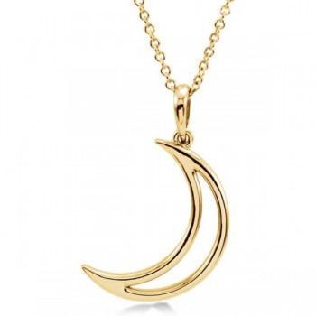 Crescent Moon Pendant Necklace  in Solid 14k Yellow Gold